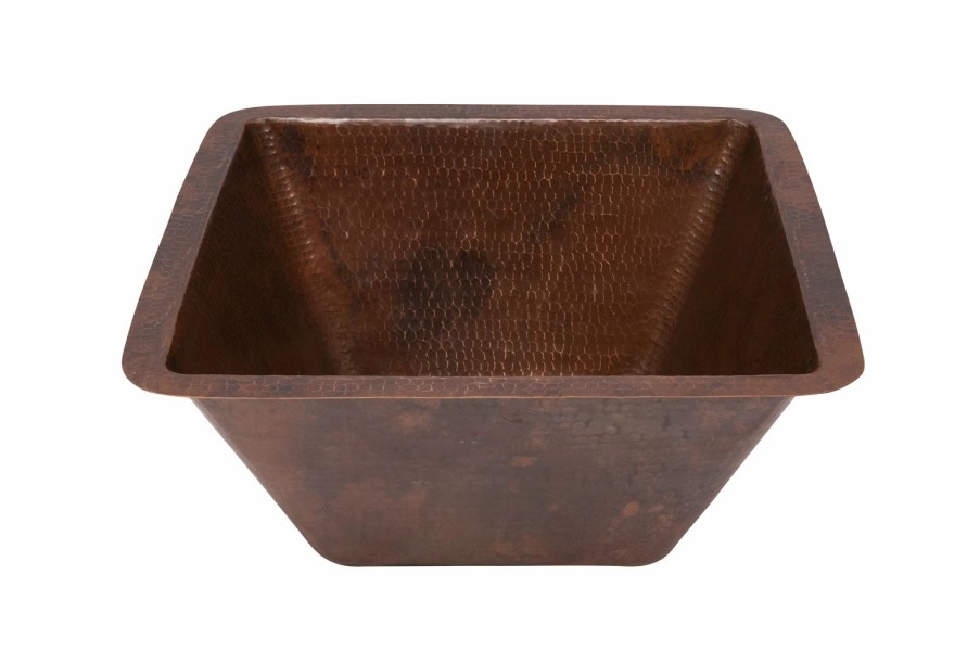 * Premier Copper Products Square Under Counter Hammered Copper Bathroom Sink 15-In Oil Rubbed Bronze Bathroom Sinks