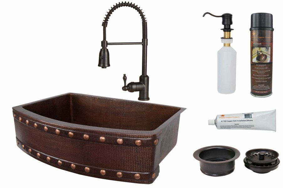 * Premier Copper Products Copper Sink With Faucet & Drain 30-In Kitchen Sinks