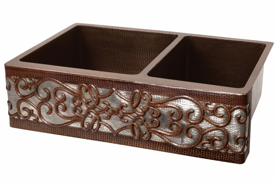 * Premier Copper Products Sink With Drains 33-In Copper/Nickel Kitchen Sinks