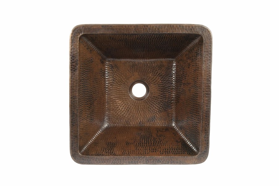 * Premier Copper Products Square Skirted Hammered Vessel Sink Copper Bathroom Sinks