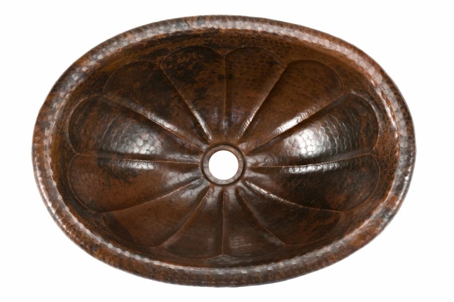 * Premier Copper Products Oval Sink Sunburst Design Copper Bathroom Sinks