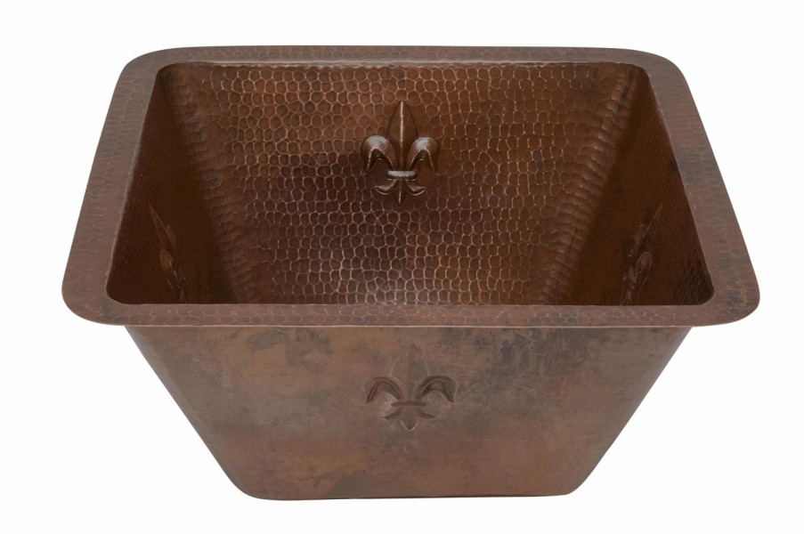 * Premier Copper Products 15-In Copper Fleur De Lis Square Bar Sink Bar & Prep Sinks