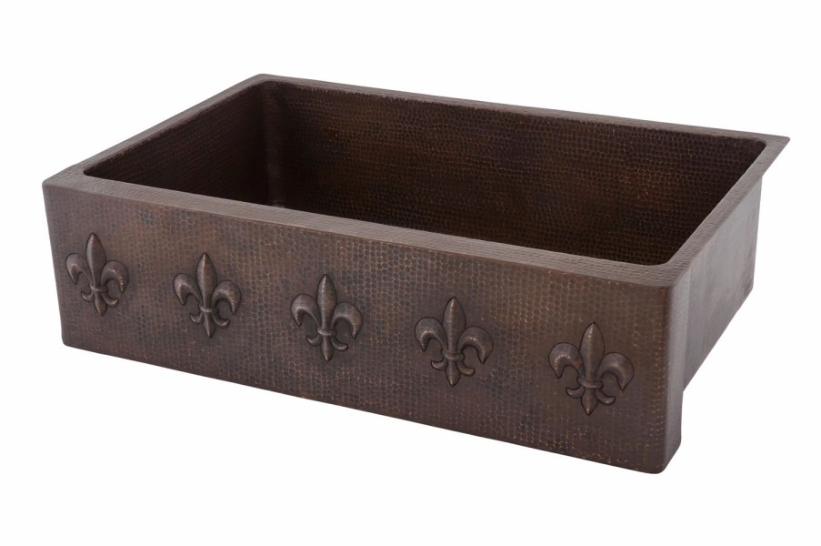 * Premier Copper Products Fleur De Lis Sink With Faucet & Drain 33-In- Copper Kitchen Sinks