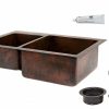 * Premier Copper Products 33-In Copper Kitchen Sink With Drain Kitchen Sinks