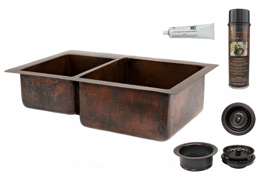 * Premier Copper Products 33-In Copper Kitchen Sink With Drain Kitchen Sinks