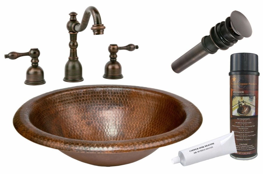 * Premier Copper Products Oil Rubbed Bronze Copper Sink With Faucet And Drain Bathroom Sinks