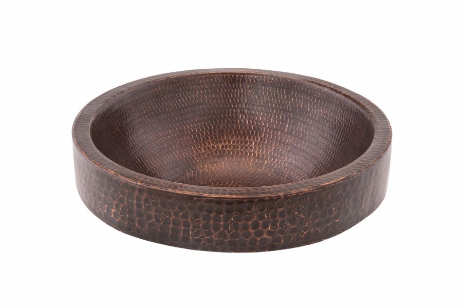 * Premier Copper Products Small Round Skirted Vessel Sink Hammered Copper Bathroom Sinks