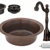 * Premier Copper Products Round Copper Bar Sink With Faucet And Drain 16-In Bar & Prep Sinks