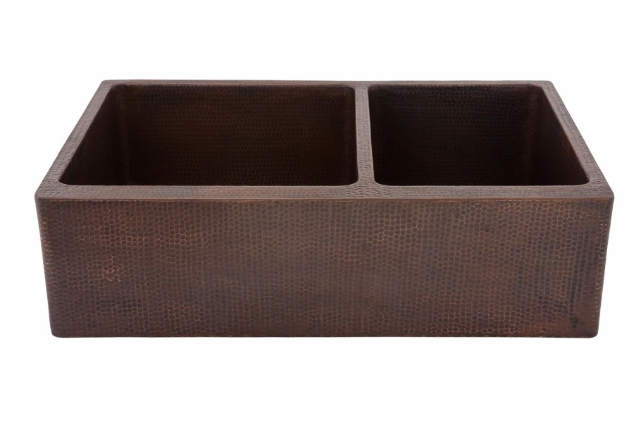 * Premier Copper Products 33-In Apron 60/40 Double Basin Sink Kitchen Sinks