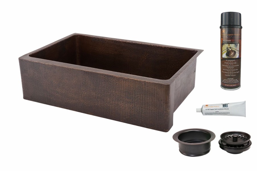 * Premier Copper Products 33-In Copper Apron Sink With Drain Kitchen Sinks