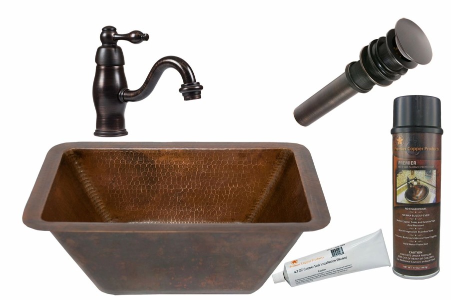 * Premier Copper Products Oil Rubbed Bronze Copper Bathroom Sink With Faucet And Drain Bathroom Sinks