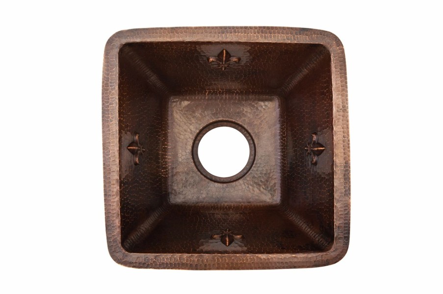 * Premier Copper Products Premier Copper Fleur De Lis Square Bar Sink Copper 15-In Bar & Prep Sinks