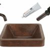 * Premier Copper Products Square Copper Sink With Faucet And Drain Bathroom Sinks