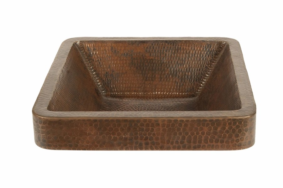 * Premier Copper Products Square Copper Sink With Faucet And Drain Bathroom Sinks