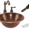 * Premier Copper Products Round Self Rimming Sink With Faucet And Drain Hammered Copper Oil Rubbed Bronze 17-In Bathroom Sinks