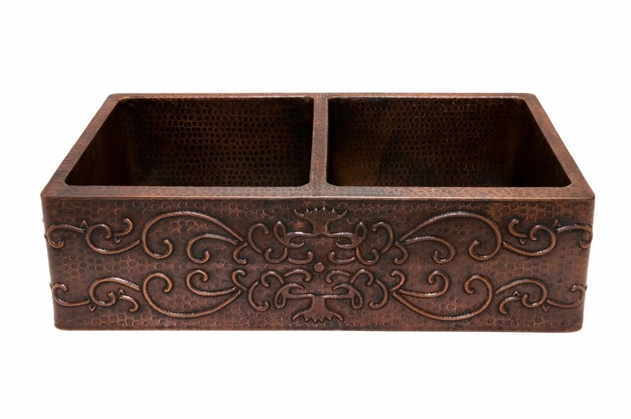 * Premier Copper Products Kitchen Apron Scroll Sink With Drain -33-In Copper Kitchen Sinks