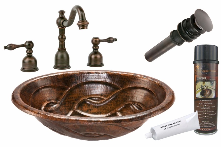 * Premier Copper Products Oval Copper Sink With Faucet And Drain Bathroom Sinks