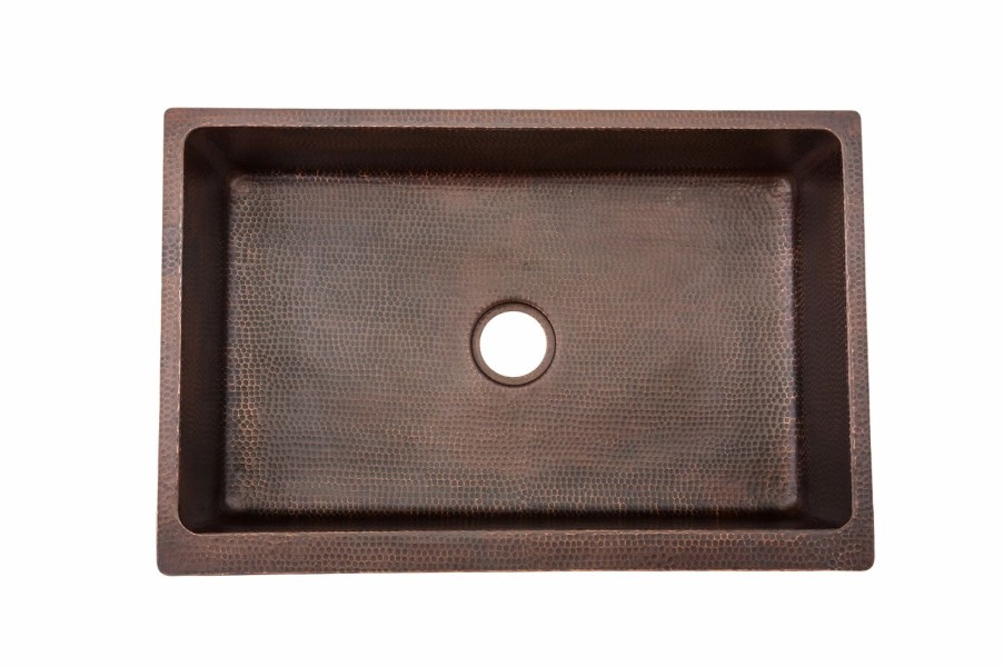 * Premier Copper Products Premier Copper Product 30-In Copper Single Basin Apron Barrel Strap Kitchen Sink Kitchen Sinks