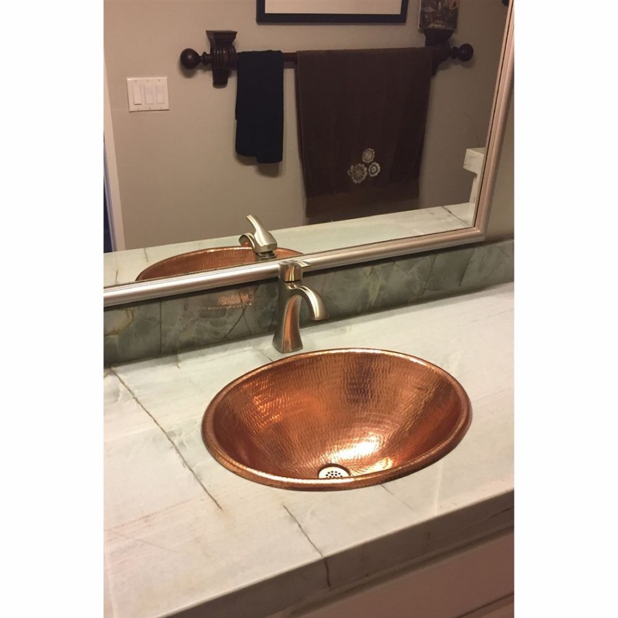 * Premier Copper Products Oval Drop-In/Undermount Bathroom Sink 19-In X 14-In Polished Copper Bathroom Sinks