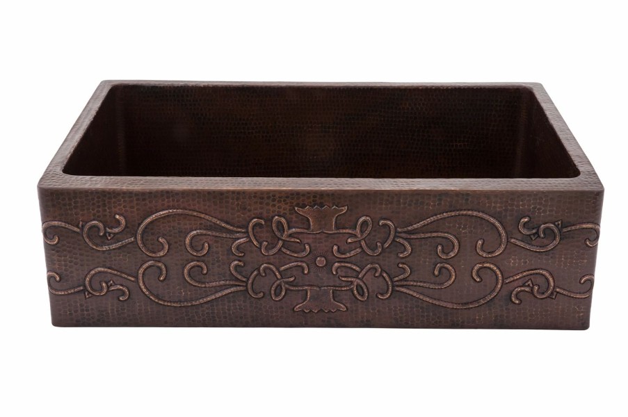 * Premier Copper Products Premier Copper Apron Scroll Sink 33-In Copper Kitchen Sinks