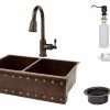 * Premier Copper Products Copper Sink With Faucet And Drain 33-In Kitchen Sinks