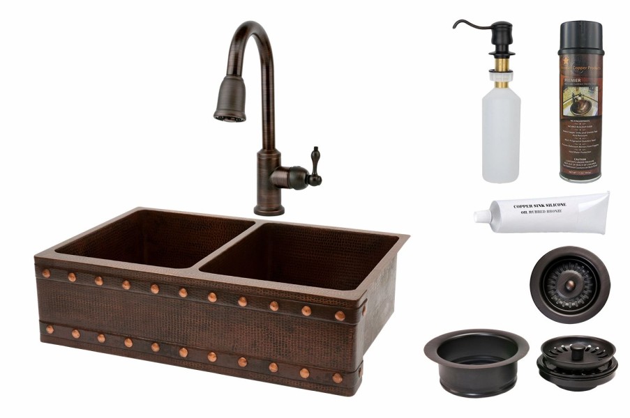 * Premier Copper Products Copper Sink With Faucet And Drain 33-In Kitchen Sinks