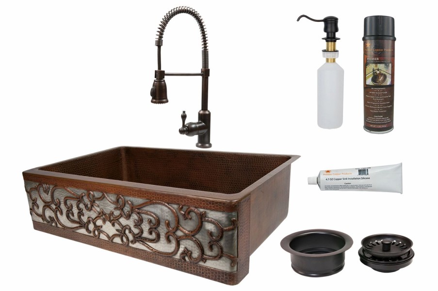 * Premier Copper Products Kitchen Sink With Faucet & Drain 33-In Copper/Nickel Kitchen Sinks