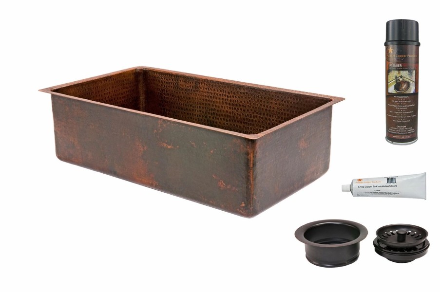 * Premier Copper Products 30-In Copper Single Basin Sink With Drain Kitchen Sinks