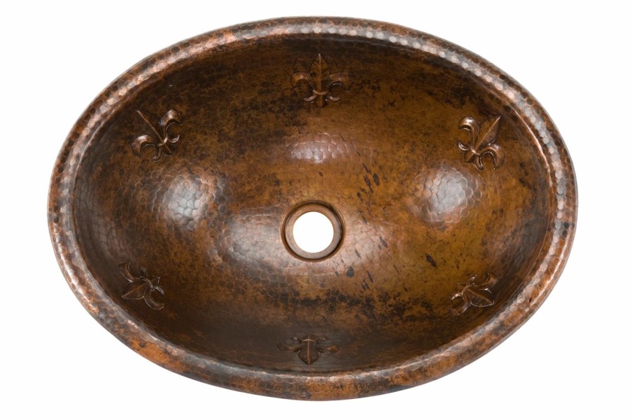 * Premier Copper Products Fleur De Lis Copper Sink With Faucet And Drain Bathroom Sinks