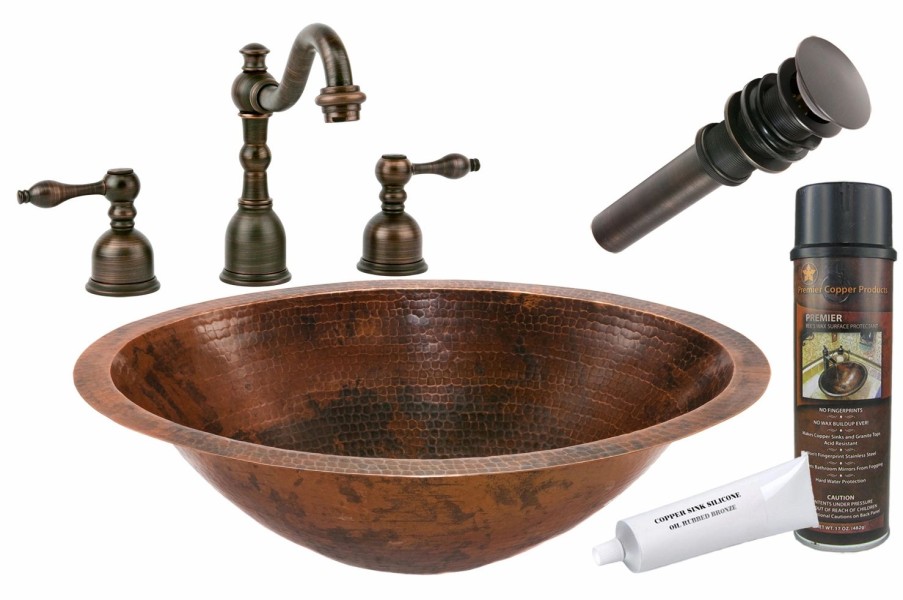 * Premier Copper Products Oval Copper Sink With Faucet And Drain Bathroom Sinks