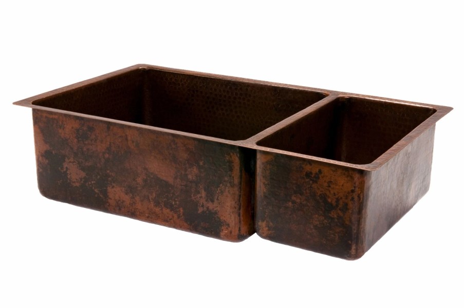 * Premier Copper Products Premier Copper Double Basin Sink With Spring 33-In Kitchen Sinks