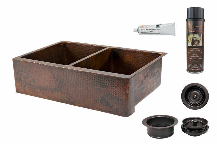 * Premier Copper Products 33-In Copper Apron Sink With Drain Kitchen Sinks