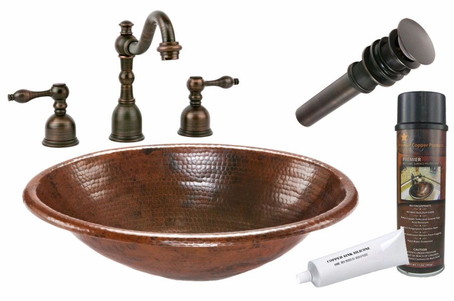 * Premier Copper Products Oval Copper Sink With Faucet And Drain Bathroom Sinks