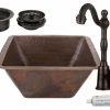 * Premier Copper Products Square Copper Sink With Faucet And Disposal Drain 17-In Bar & Prep Sinks