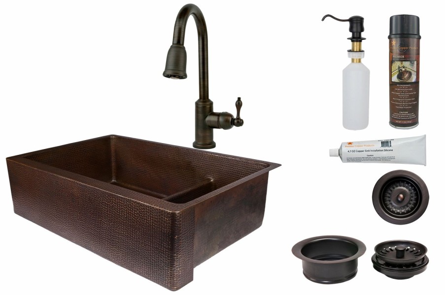 * Premier Copper Products Copper Sink With Faucet And Drain 33-In Kitchen Sinks