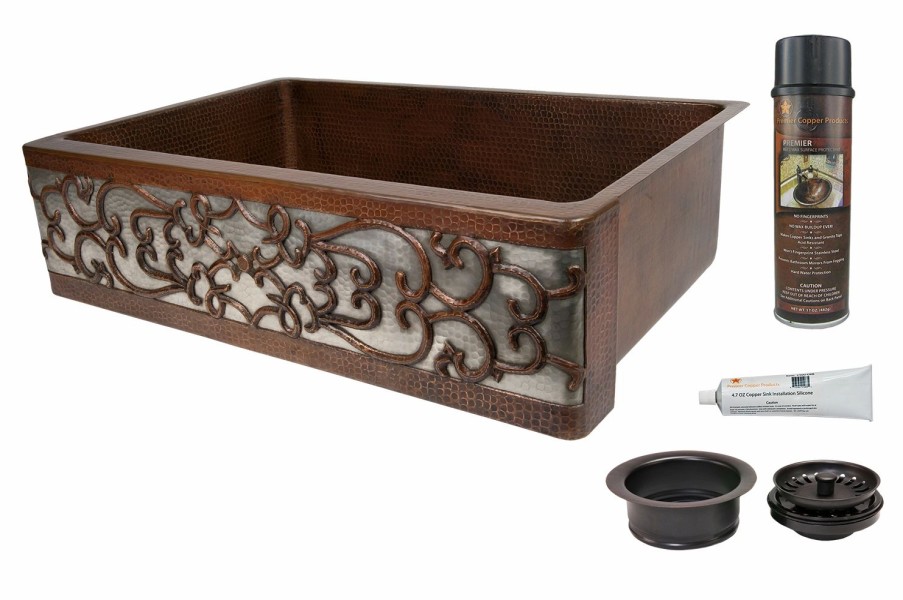 * Premier Copper Products Kitchen Sink With Drain 33-In Copper/Nickel Kitchen Sinks