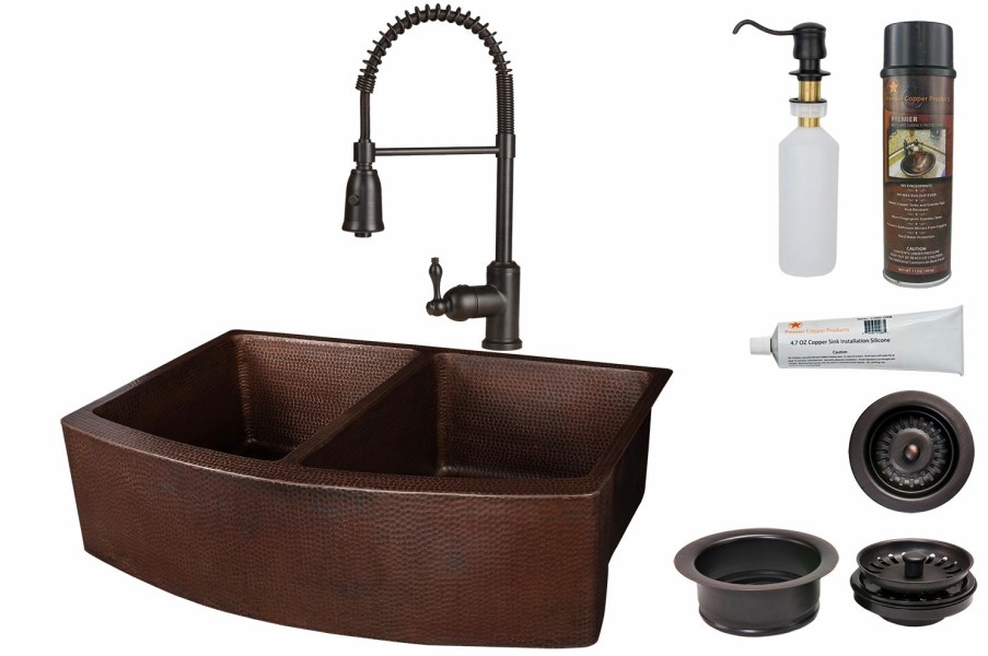 * Premier Copper Products Copper Kitchen Sink With Faucet And Drain 33-In Kitchen Sinks