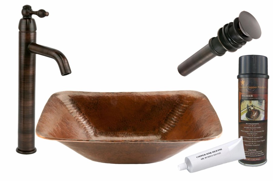 * Premier Copper Products Rectangle Sink With Faucet And Drain Copper Bathroom Sinks