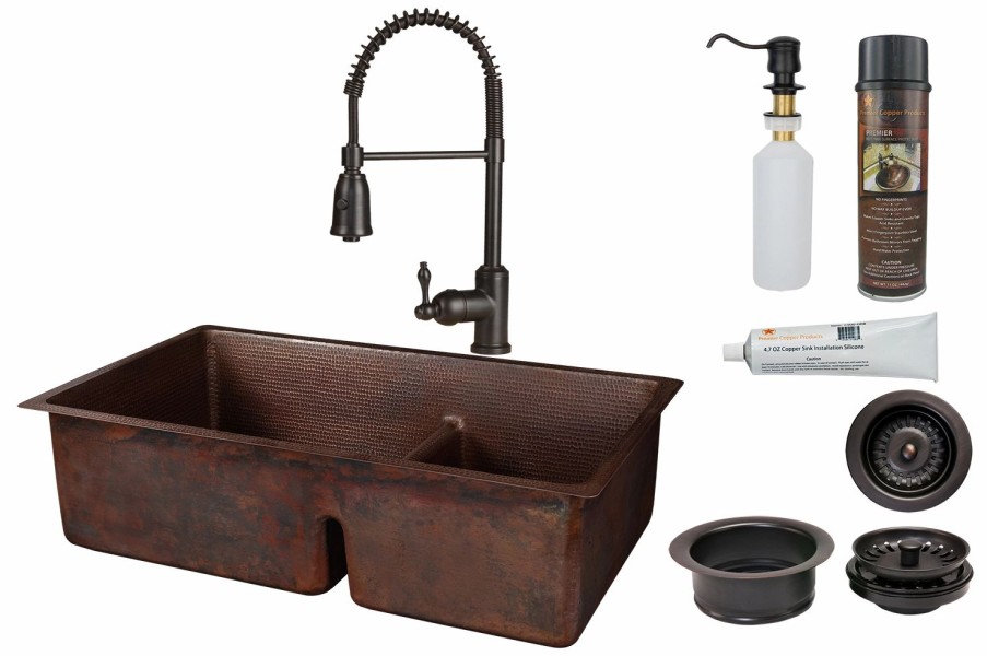 * Premier Copper Products Copper Kitchen Sink With Faucet And Drain 33-In Kitchen Sinks