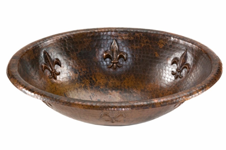 * Premier Copper Products Fleur De Lis Self Copper Sink With Faucet And Drain Bathroom Sinks