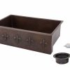 * Premier Copper Products 33-In Copper Apron Fleur De Lis Sink With Drain Kitchen Sinks