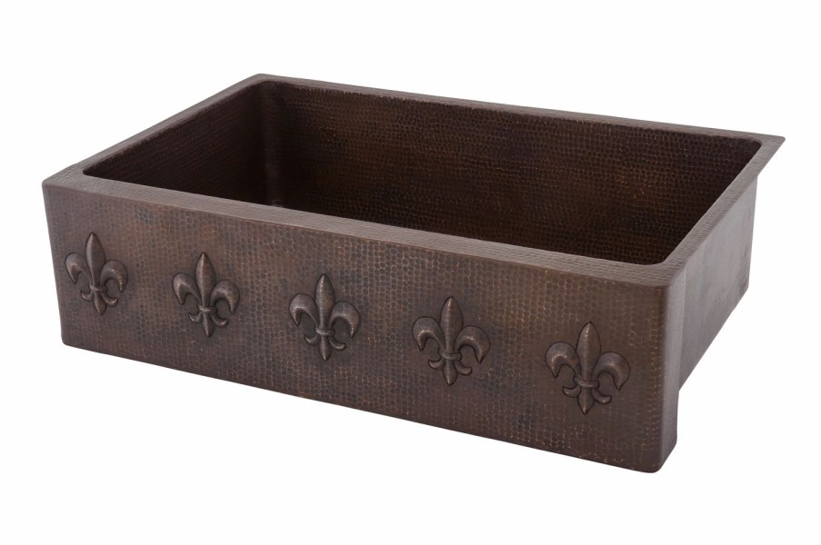 * Premier Copper Products 33-In Copper Apron Fleur De Lis Sink With Drain Kitchen Sinks