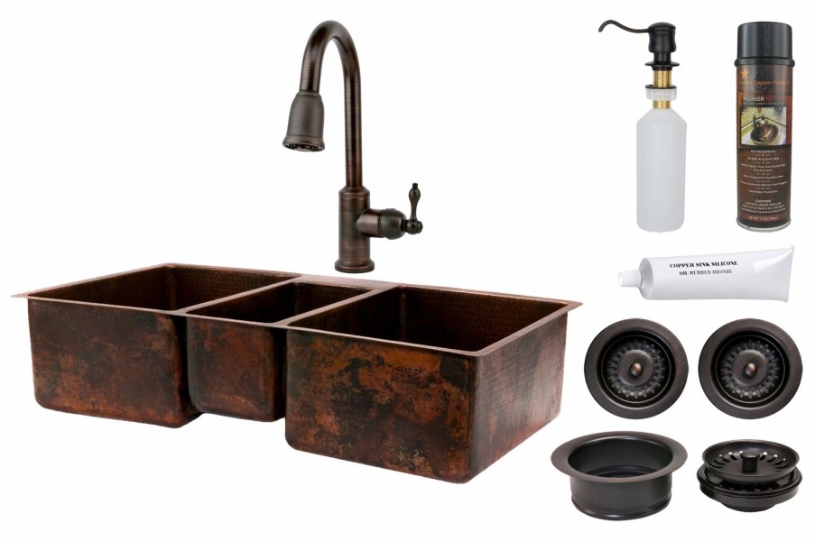 * Premier Copper Products Copper Kitchen Sink With Faucet And Drain 42-In Kitchen Sinks