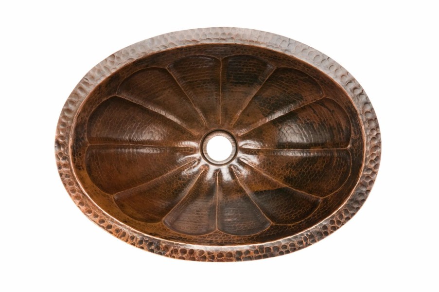 * Premier Copper Products Oval Sunburst Under Counter Copper Sink Bathroom Sinks