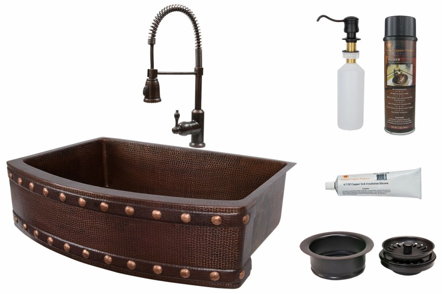 * Premier Copper Products Copper Round Kitchen Sink With Faucet & Drain 33-In Kitchen Sinks