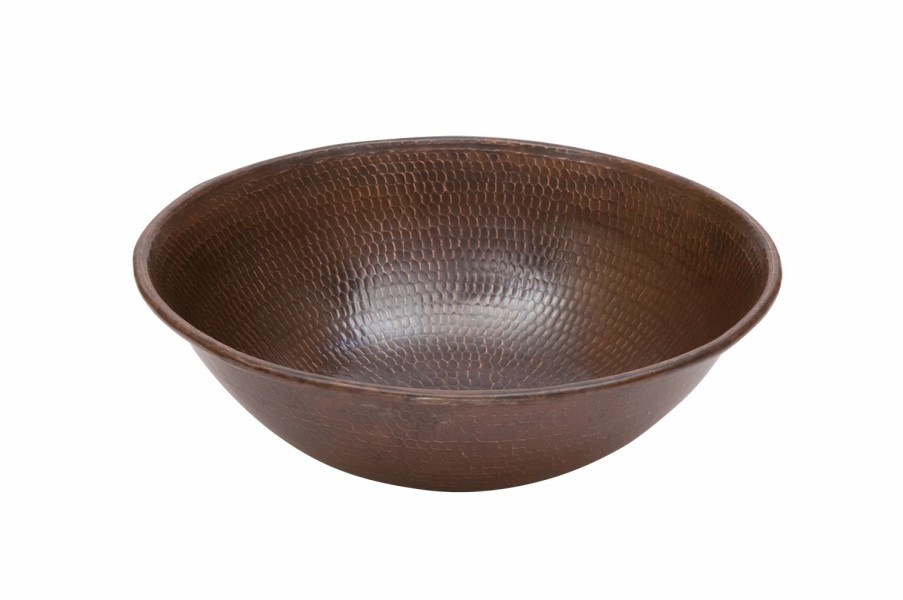 * Premier Copper Products Round Wired Rim Vessel Sink Hammered Copper 15-In Bathroom Sinks