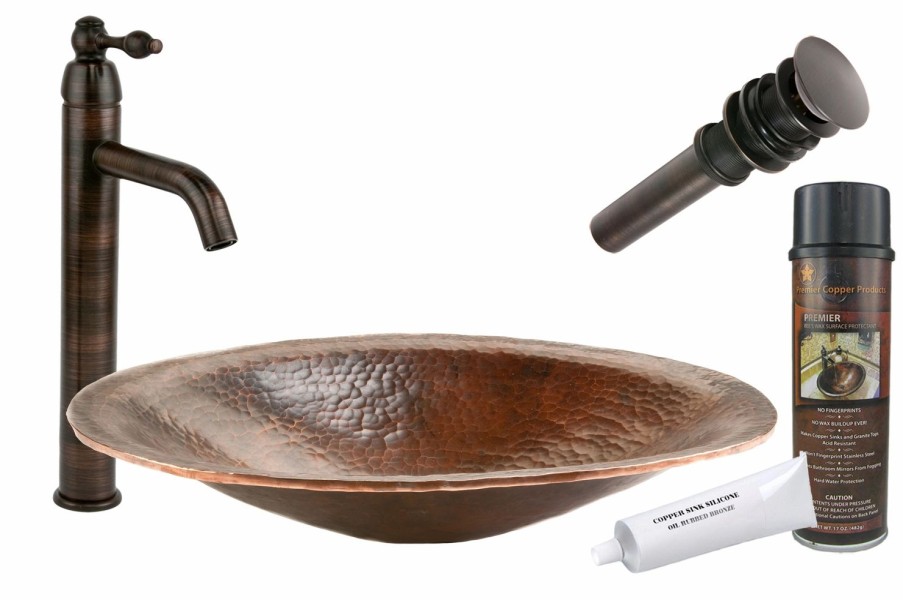 * Premier Copper Products Oval Copper Sink With Faucet And Drain Bathroom Sinks