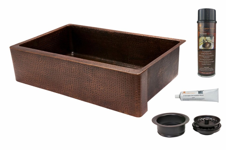 * Premier Copper Products Copper Kitchen Sink With Drain And Accessories 35-In Kitchen Sinks