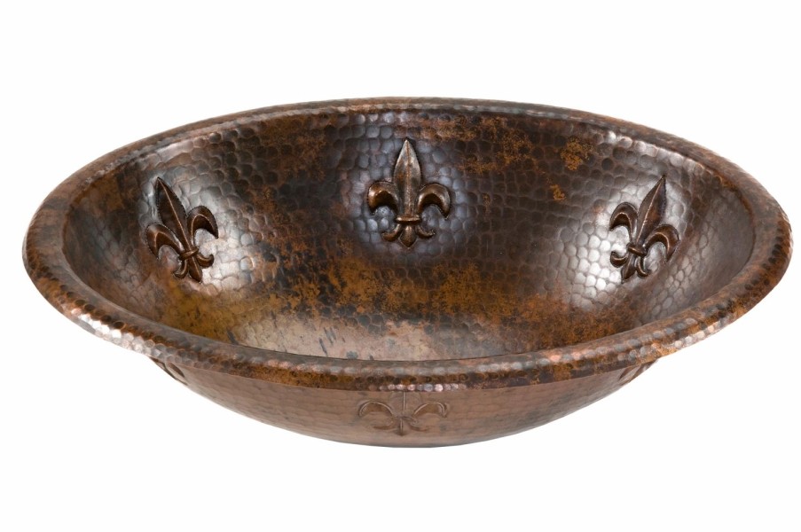 * Premier Copper Products Oval Sink -Infleur De Lys-In Copper Bathroom Sinks