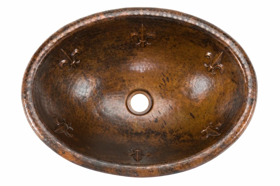 * Premier Copper Products Oval Sink -Infleur De Lys-In Copper Bathroom Sinks